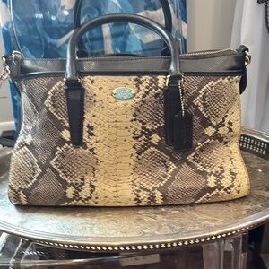SOLD. #### Coach Snakeskin Patterned Handbag - Black and Tan
